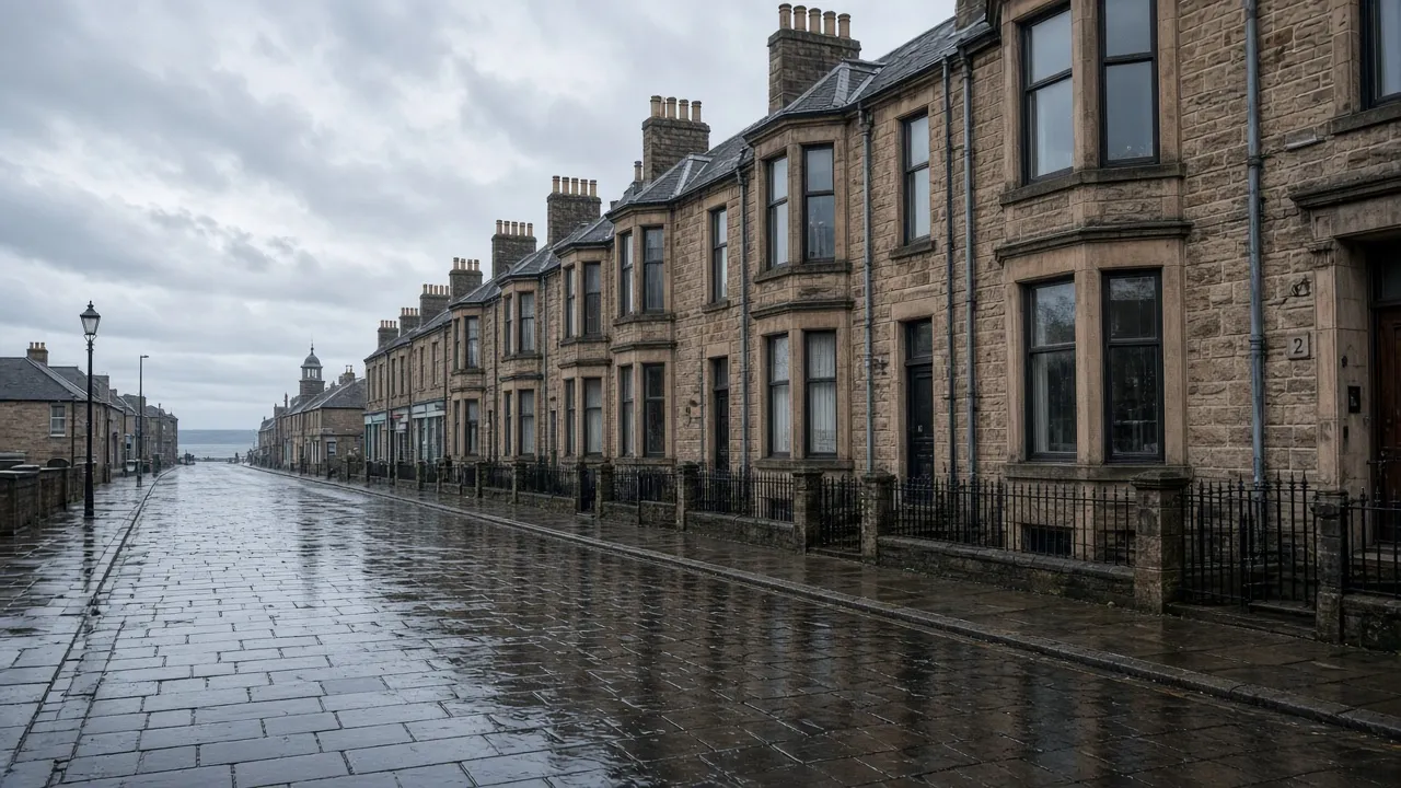 Wet sandstone street in Ayr, South Ayrshire