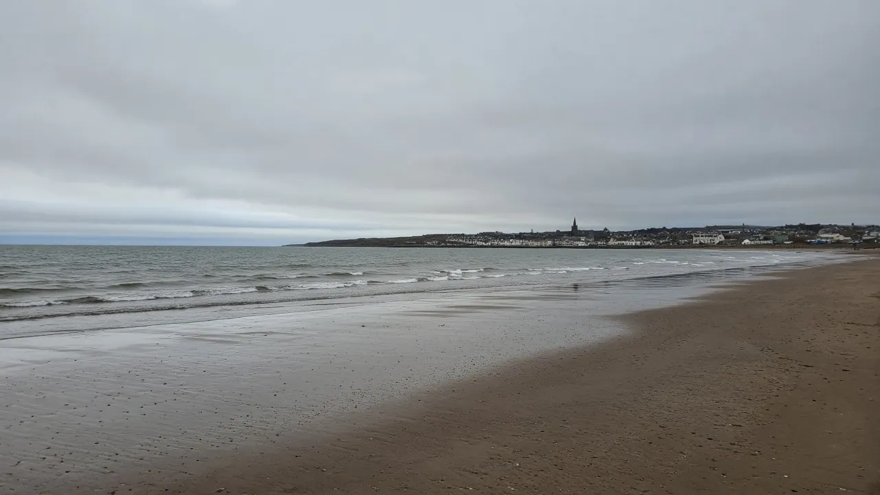 Wet sand and grey sea at Prestwick, South Ayrshire