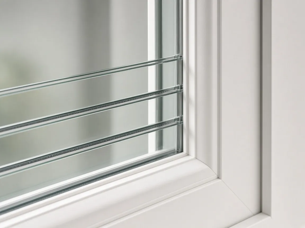 Close view of a triple-glazed window unit edge