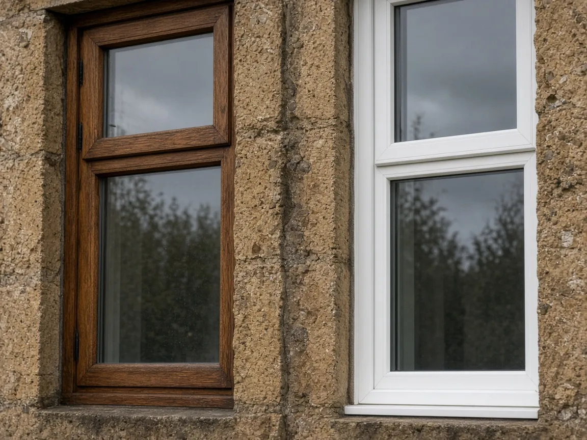 Timber and UPVC window frames on sandstone, illustrative for Ayr, South Ayrshire